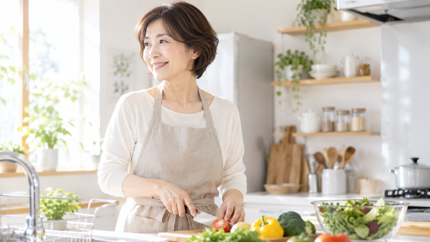 商品選びをする50代女性